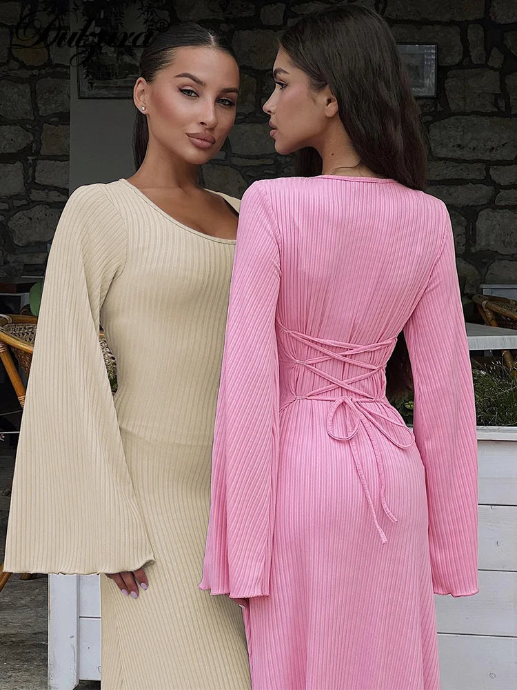 Levoire | Robe Maxi Côtelée Unie pour Femme