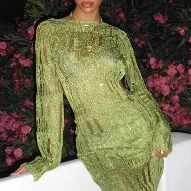 Levoire | Robe Maxi En Tricot Slim Cut Out Dos Nu Vert