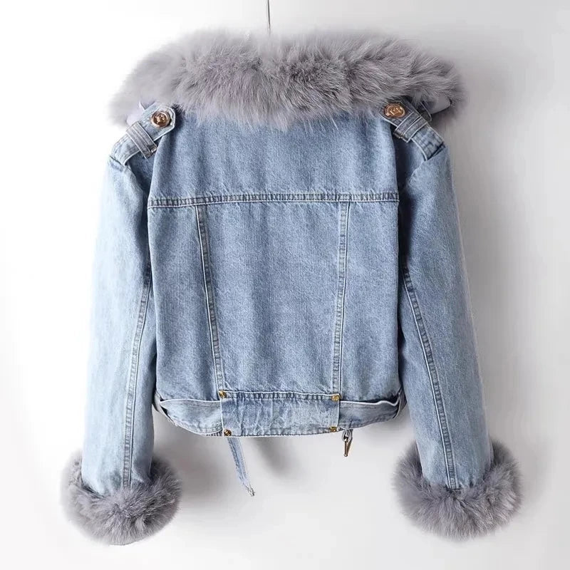 Levoire | Veste en denim à col en fausse fourrure