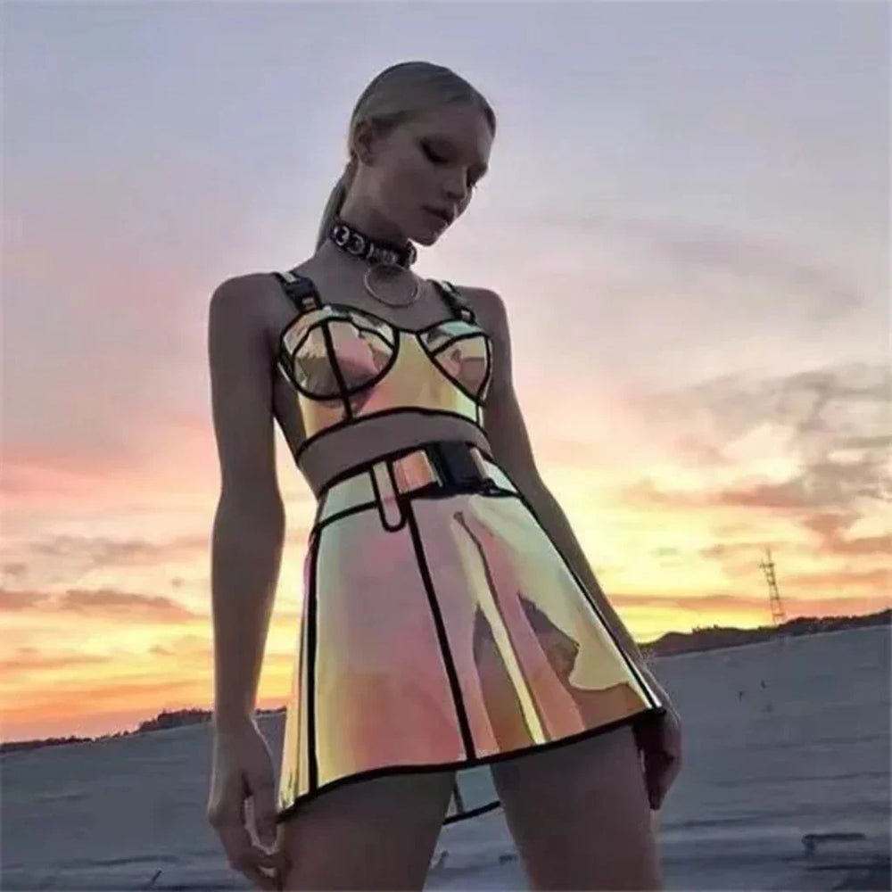 Levoire | Ensemble Bikini Réfléchissant Laser Et Jupe Robe-et-soutien-gorge-ensemble
