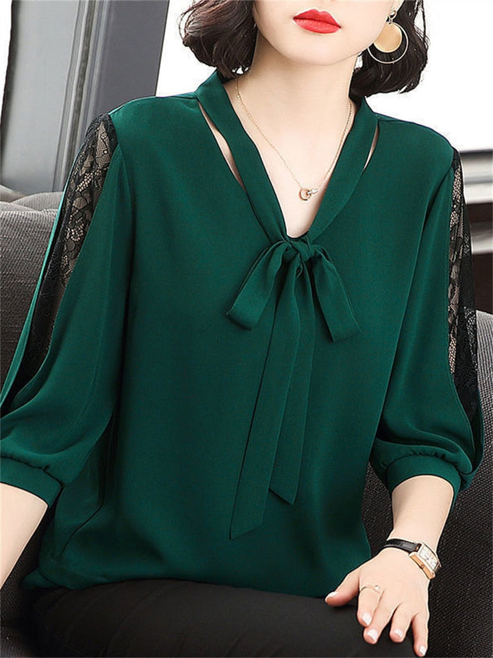 Levoire | Chemise À Col Perlé Central Avec Des Manches En Dentelle Vert