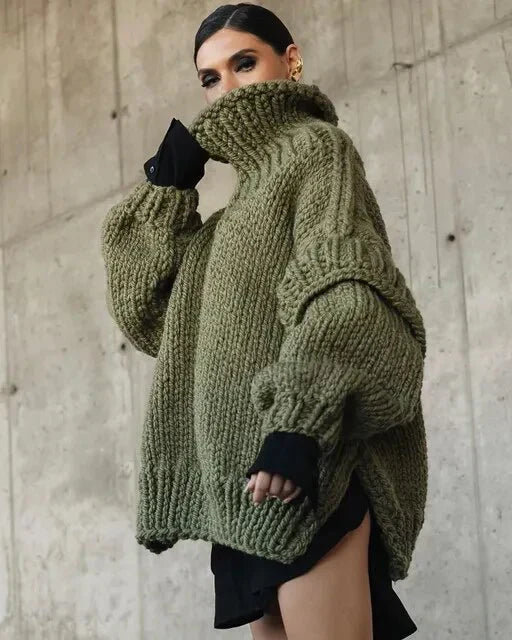 Levoire | Pull Femme Grande Taille, Très Épais, Chaud, Confortable Et Élégant vert olive