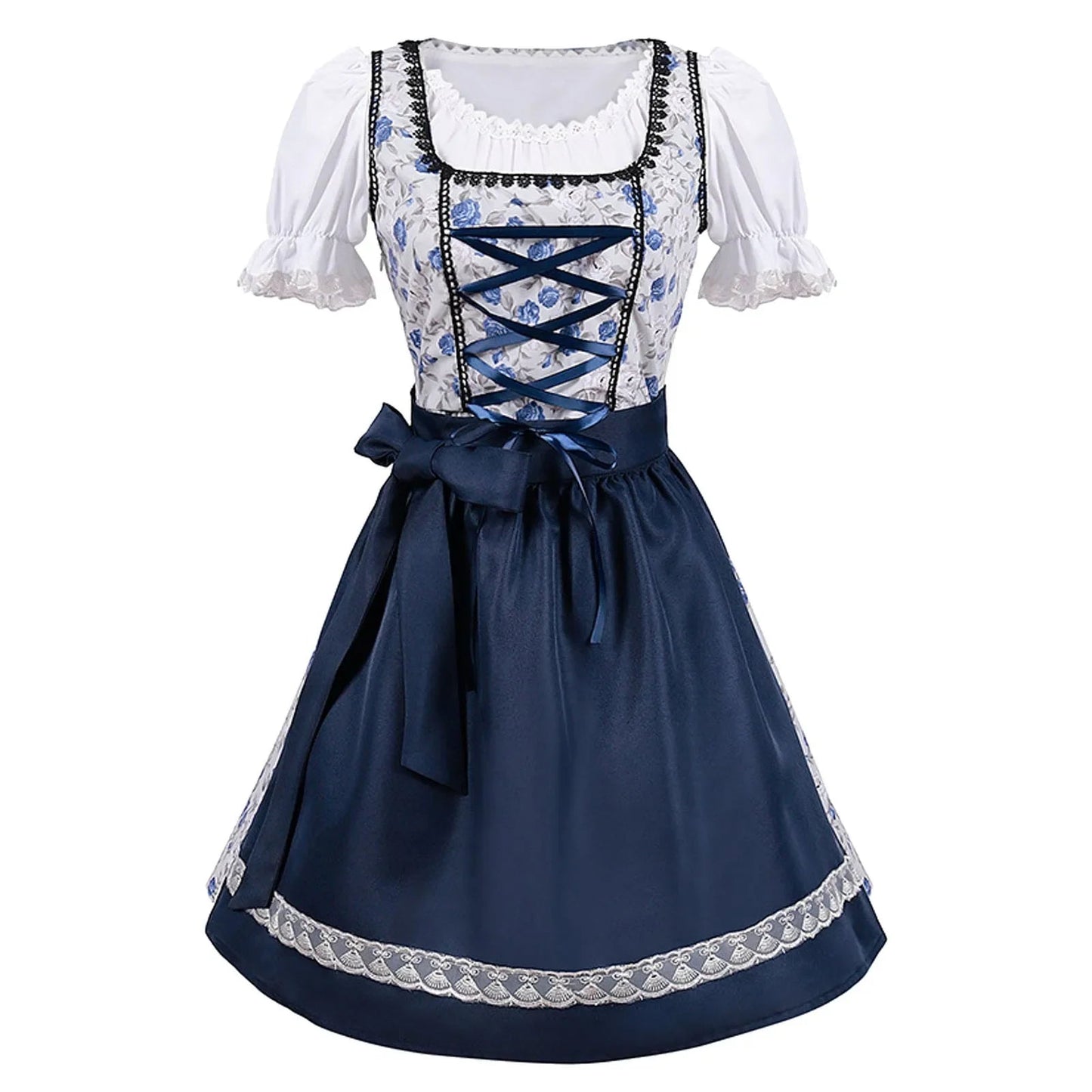 Levoire | Robe Oktoberfest À Manches Courtes En Dentelle Avec Tablier Bleu marine