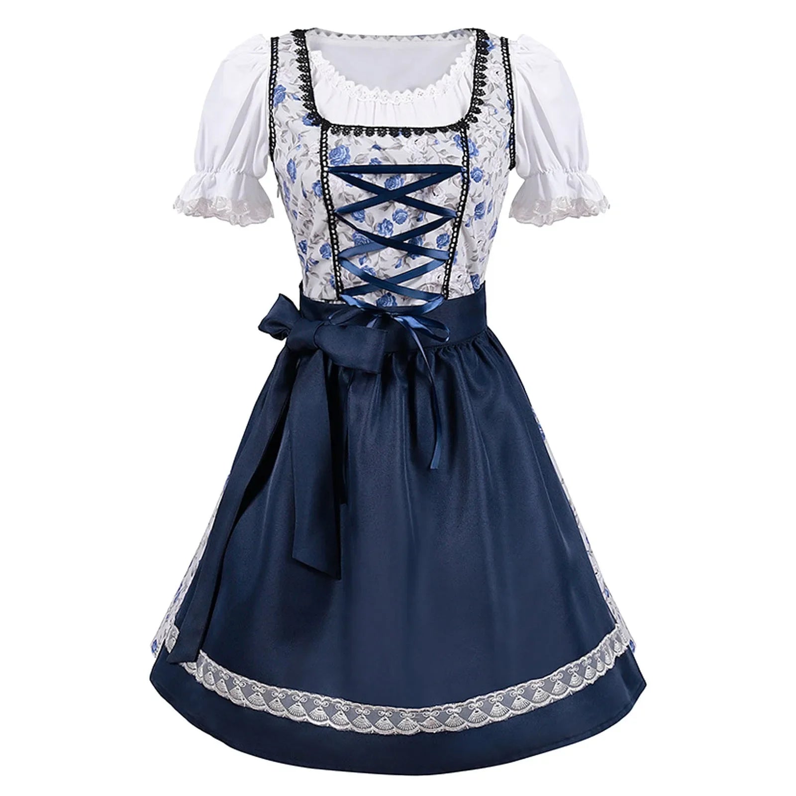 Levoire | Robe Oktoberfest À Manches Courtes En Dentelle Avec Tablier Bleu marine