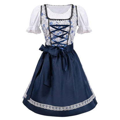 Levoire | Robe Oktoberfest À Manches Courtes En Dentelle Avec Tablier Bleu marine