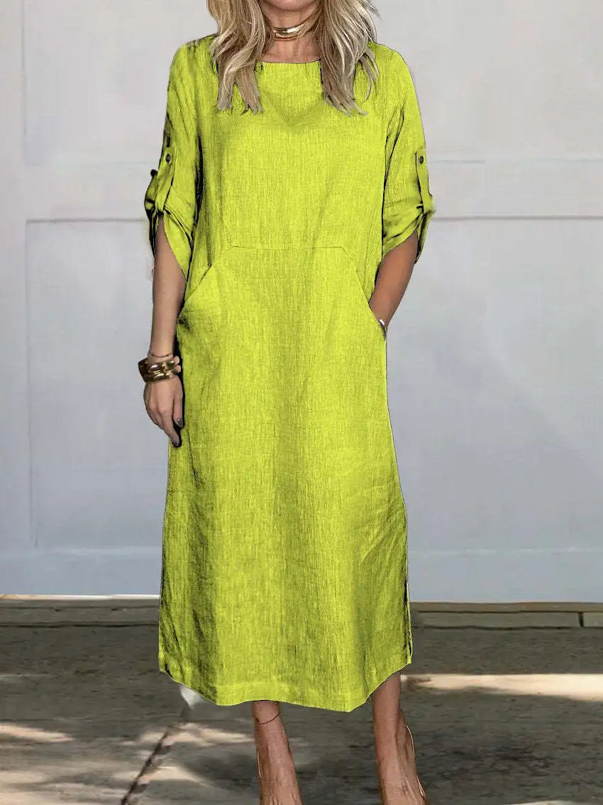 Levoire | Robe en lin confortable avec poche Jaune