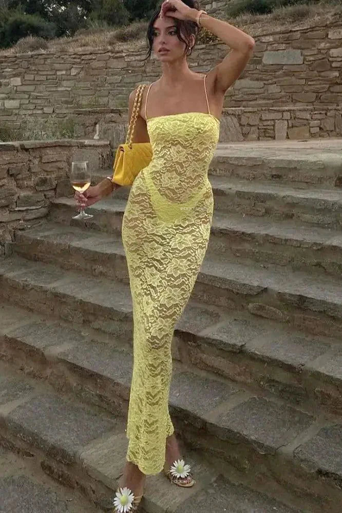 Levoire | Robes Maxi Transparentes Spitz À Épaules Dénudées