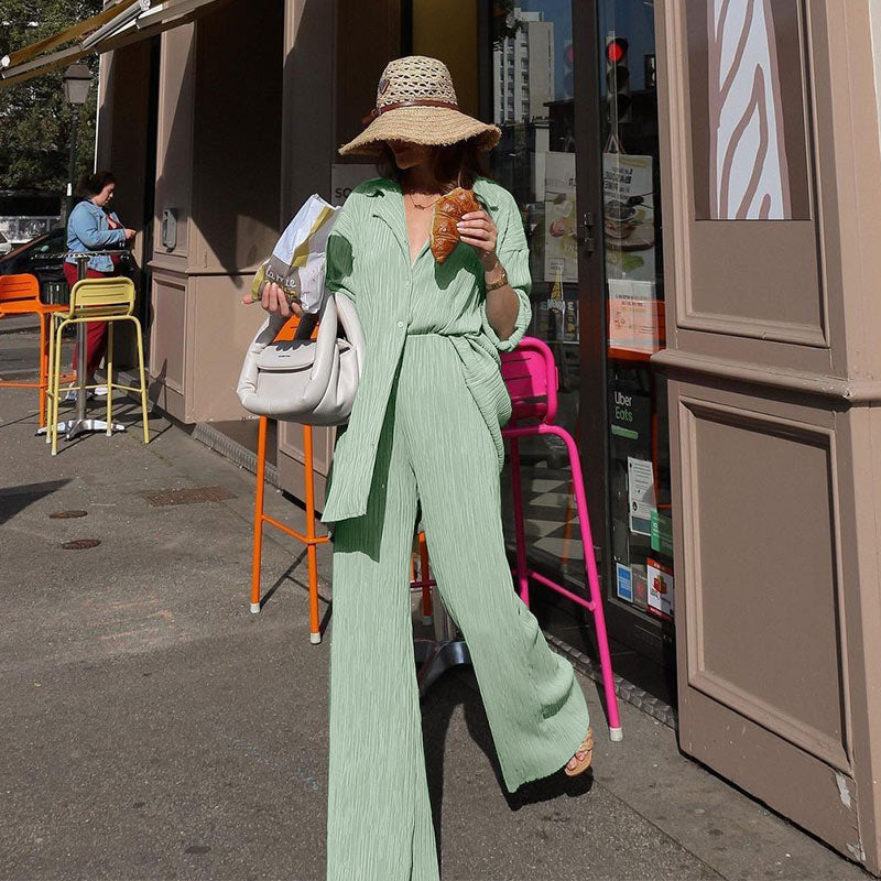 Levoire | Ensemble Lounge Avec Pantalons Larges Et Blouse Vert clair