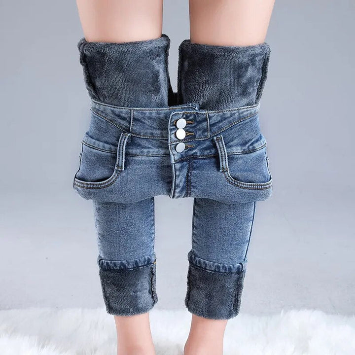 Levoire | Coupe Slim Pantalons Taille Haute En Polaire Avec Poches Bleu