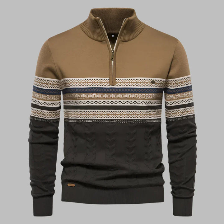 Levoire | Pull Pour Hommes Avec Motif En Tricot Rayé Khaki