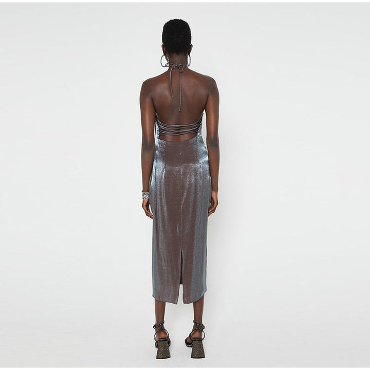 Levoire | Robe Midi Dos Nu En Satin Gris