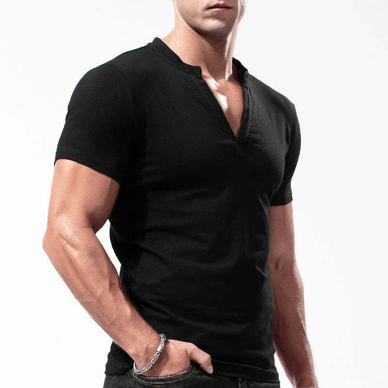 Levoire | T-shirt Henley en Coton avec Technologie Anti-Sueur et Coupe Musclée pour Hommes