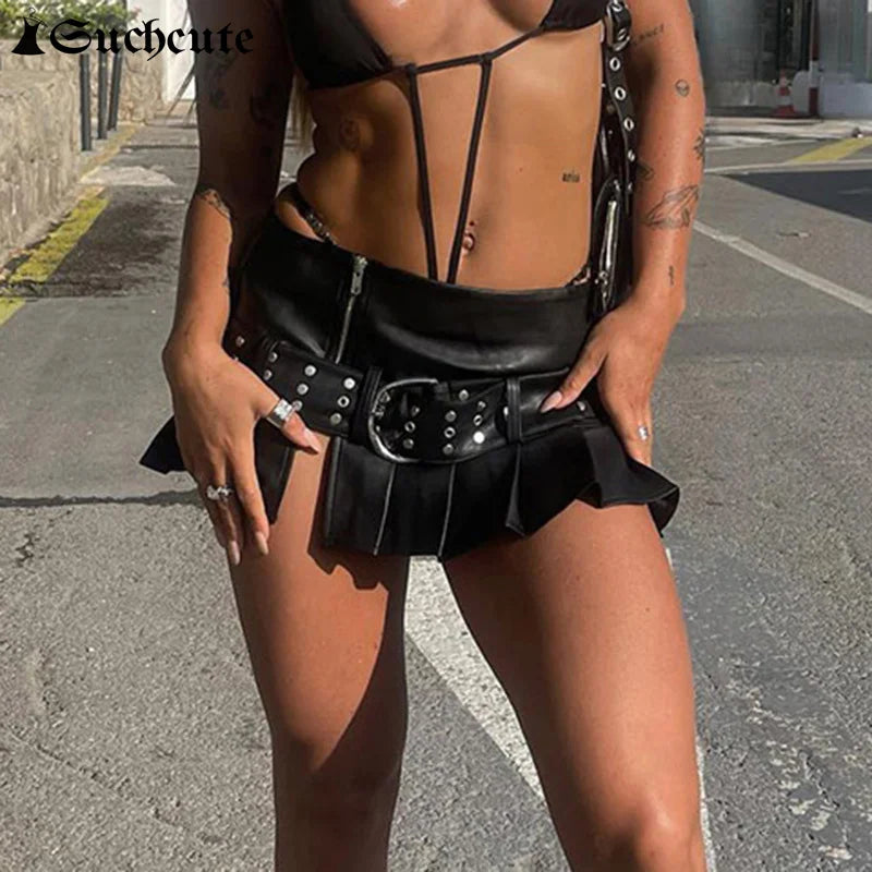 Levoire | Jupe Mini En Cuir Taille Basse Y2K