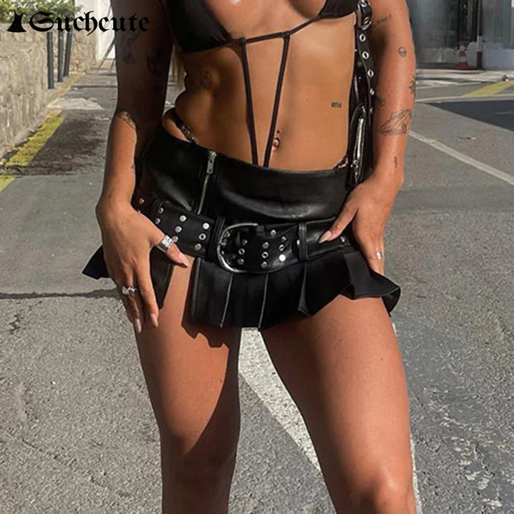 Levoire | Jupe Mini En Cuir Taille Basse Y2K