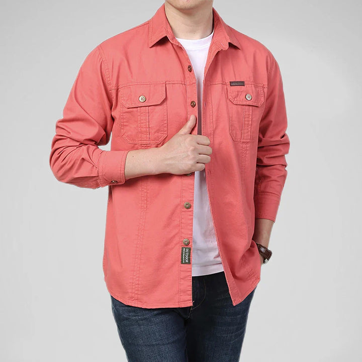 Levoire | Chemise Overshirt Décontractée Avec Plusieurs Poches Pour Hommes Rot