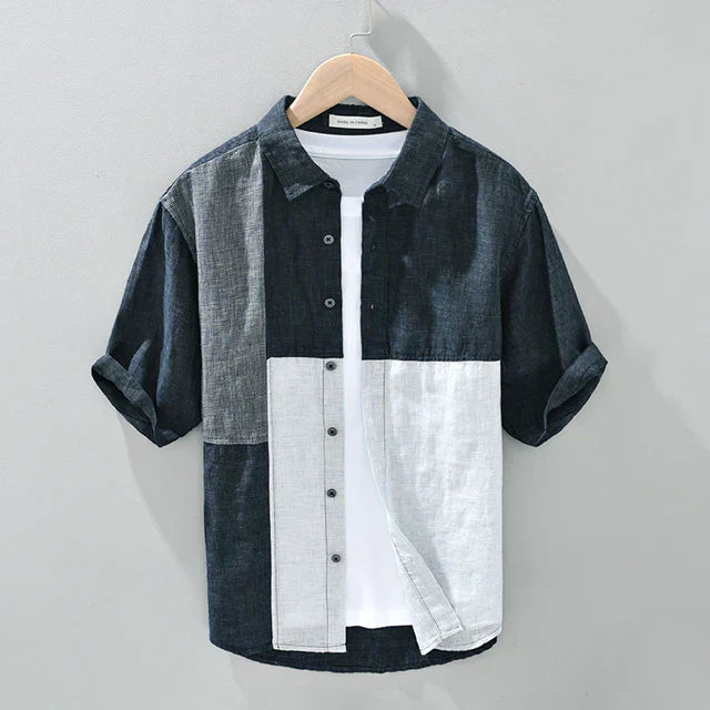 Levoire | Chemise En Lin Patched Hommes Bleu foncé