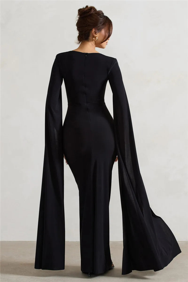 Levoire | Robe Longue À Manches Cape Avec Fente