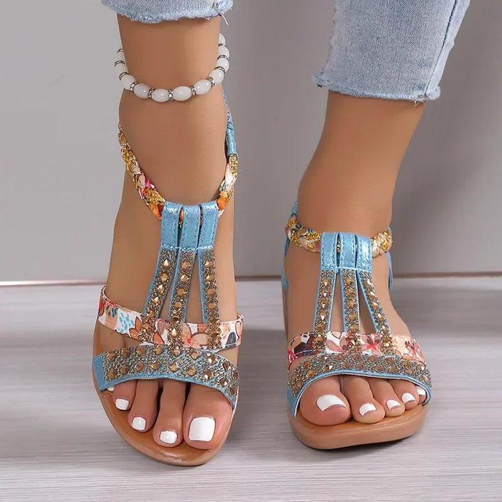 Levoire | Botte Plate Bohémienne Strass Pour Femmes Bleu ciel