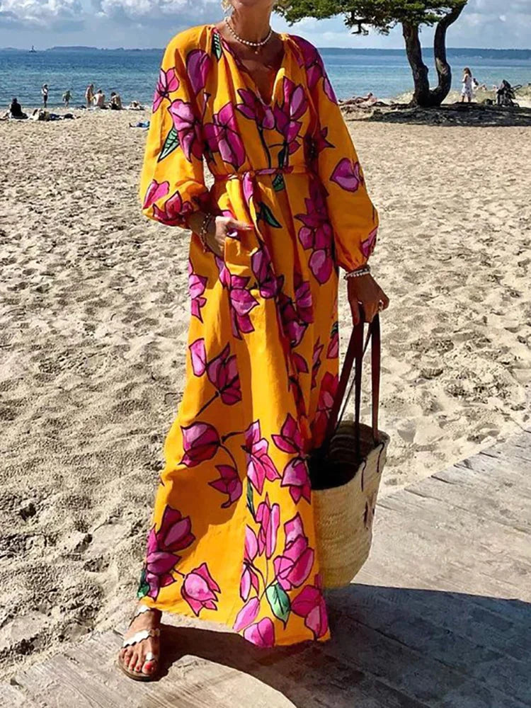 Levoire | Robe Maxi À Manches Longues Avec Motif Imprimé