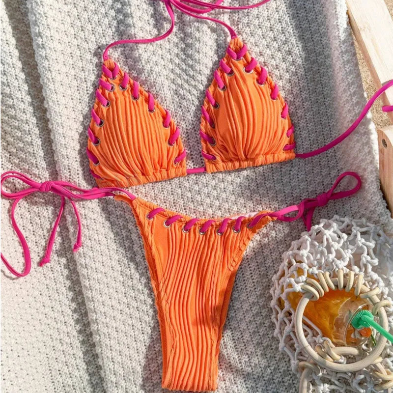 Levoire | Bikini Maillot De Bain Avec Cordons Décoratifs Orange