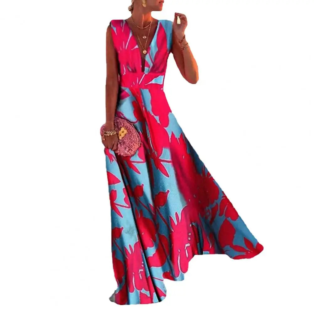 Levoire | Robe Avec Décolleté En V Profond Rosa et Bleu