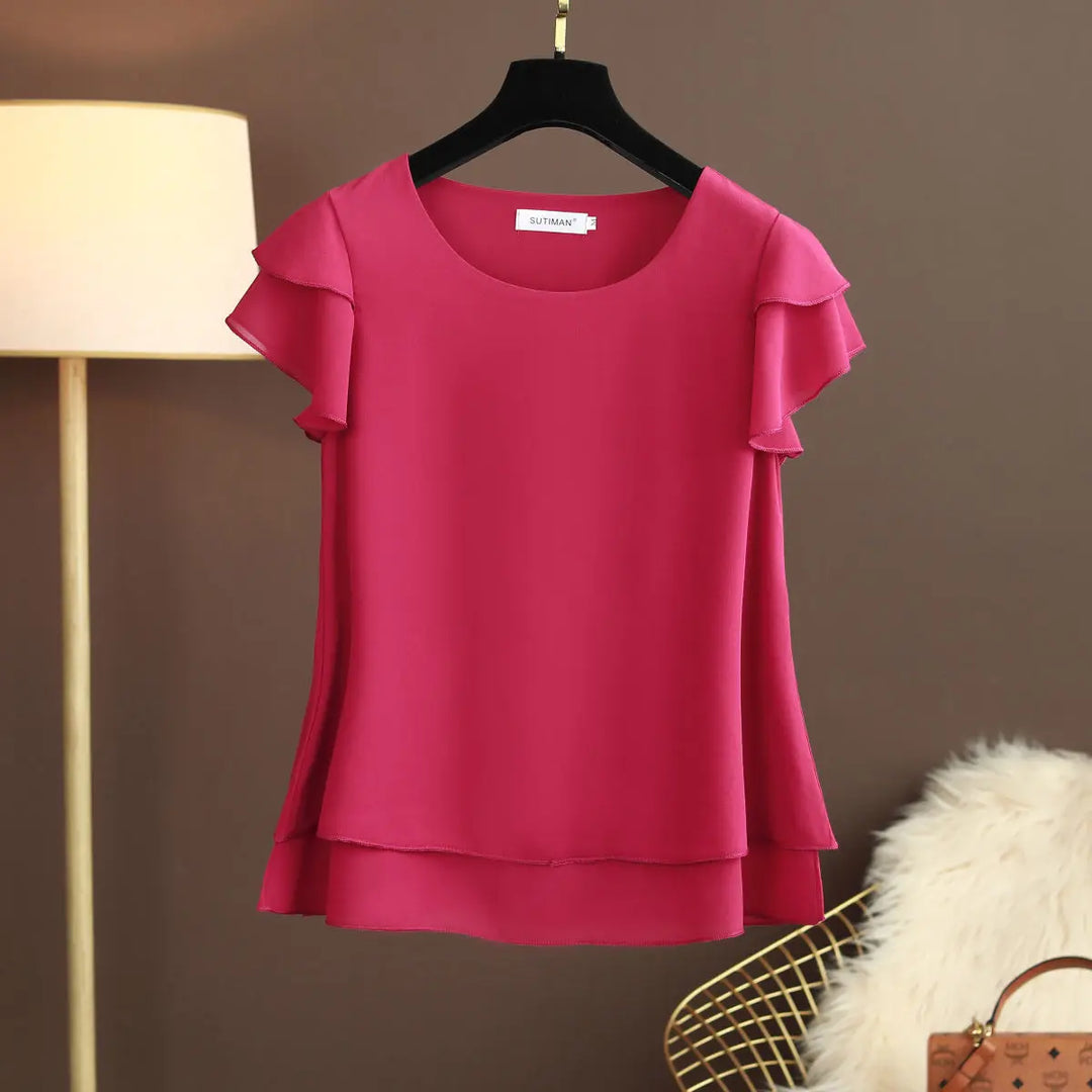 Levoire | Blouse En Chiffon Avec Décolleté En O Et Manches Courtes Rosa