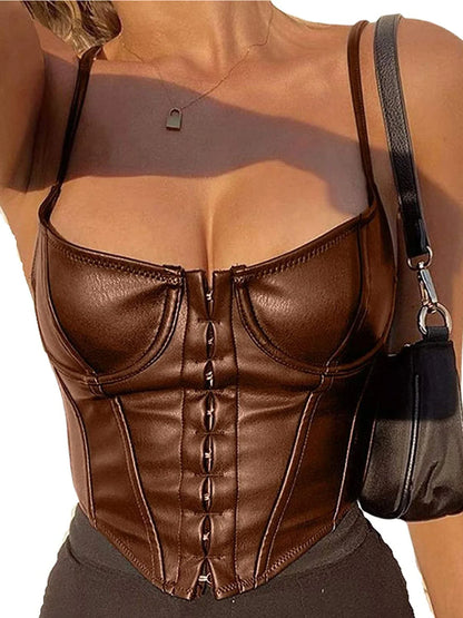Levoire | Korsatzt Pu Cuir Bustier Crop Top Braun