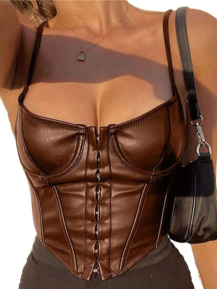 Levoire | Korsatzt Pu Cuir Bustier Crop Top Braun