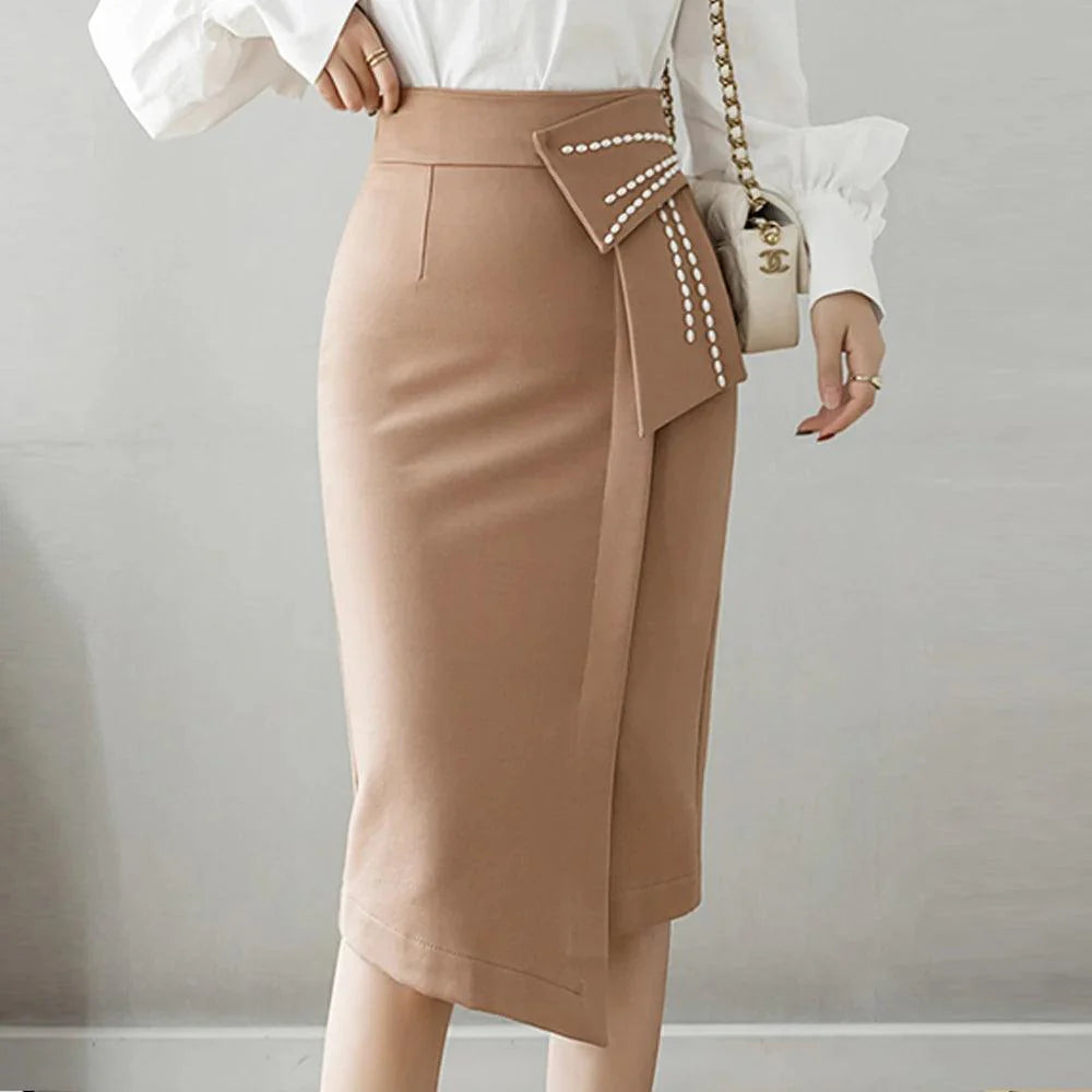 Levoire | Femmes Automne Patchwork Jupe Taille Haute Khaki