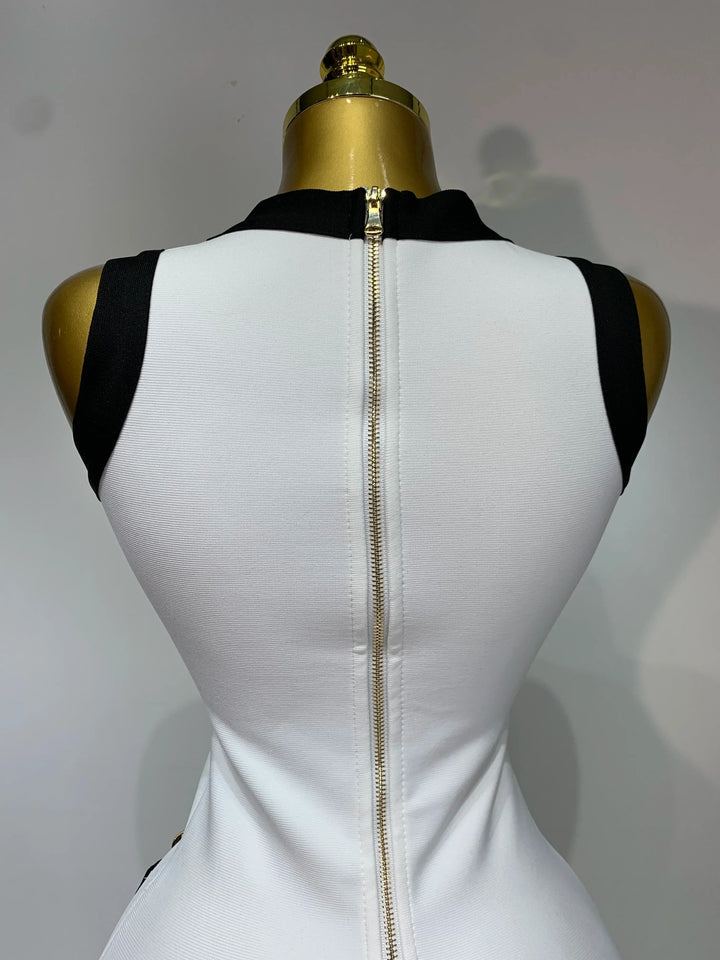 Levoire | Sexy Dos Nu Noir Blanc Bouton Mini Bandage Robe Courte