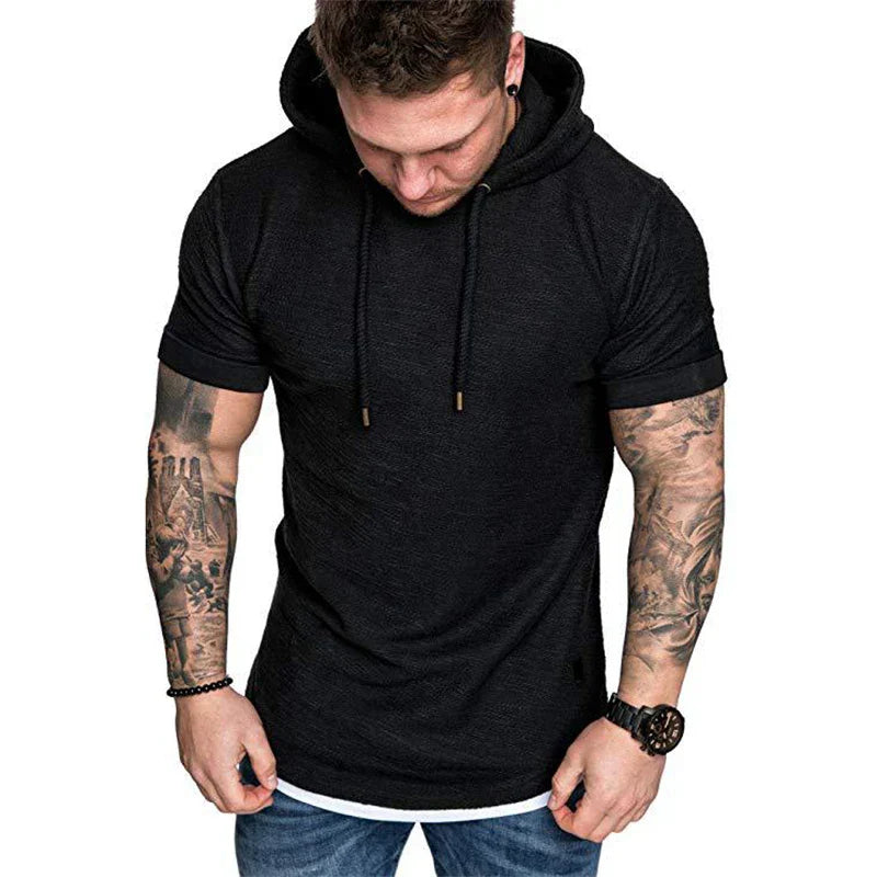 Levoire | Sweat à Capuche Homme Manches Courtes avec Cordon Noir - Blanc Zoom