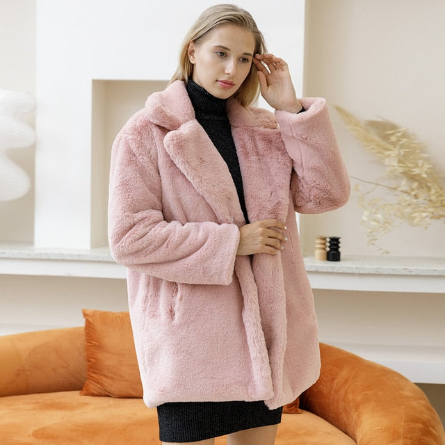 Levoire | Manteau À Col Épais À Manches Longues Avec Poches Rosa