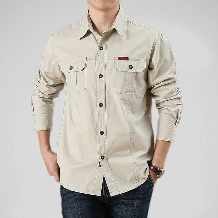 Levoire | Chemise Overshirt Décontractée Avec Plusieurs Poches Pour Hommes Beige