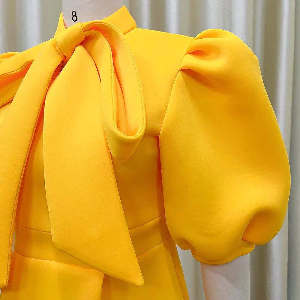 Levoire | Col Côté Bouffant Manches Courtes Robes Longues