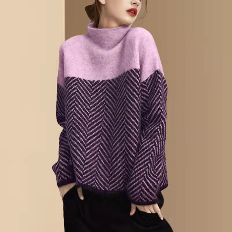 Levoire | Pull Col Roulé À Couleur Contrastée Pour Femmes Rosa