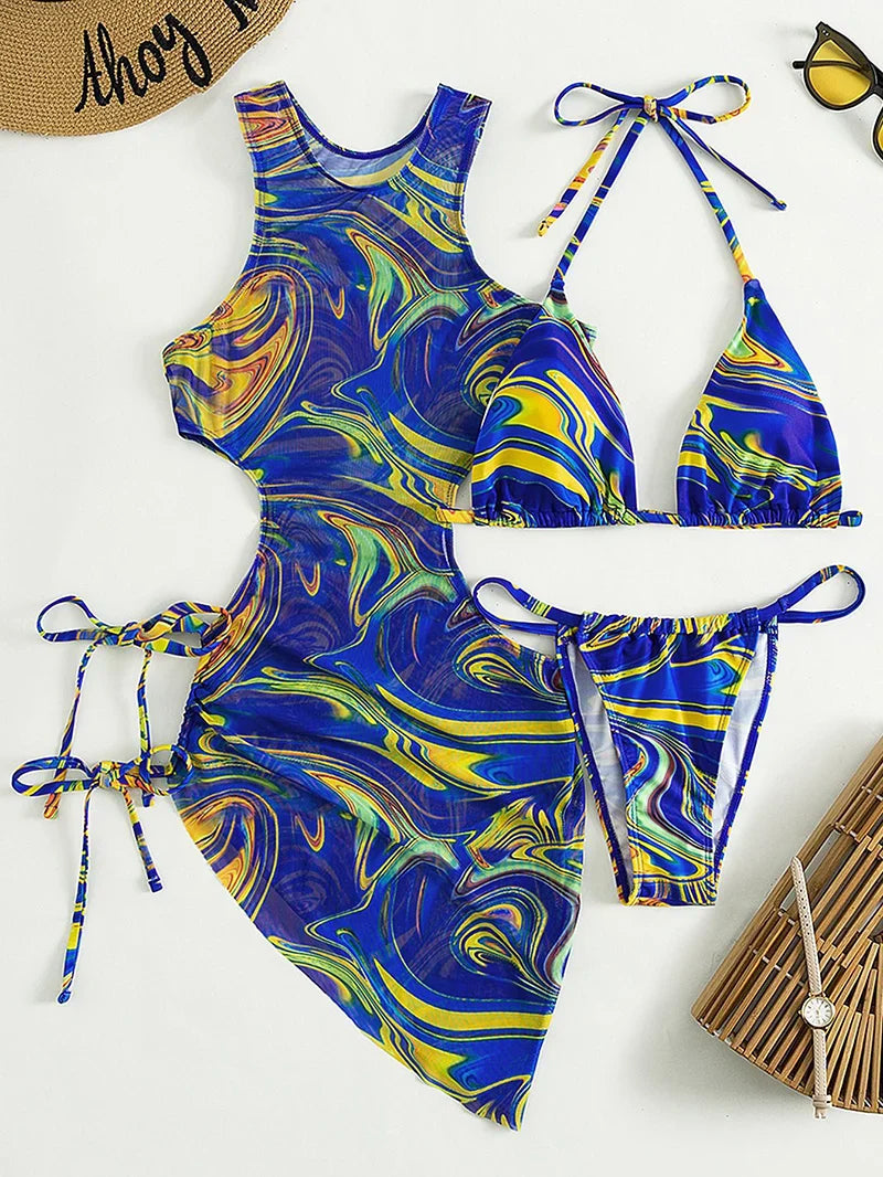Levoire | Bikini Avec Ensemble De Robe De Plage Bleu