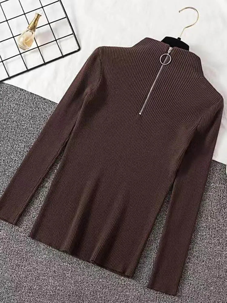 Levoire | Pull Vintage Femme Avec Zip Brun Taille Unique