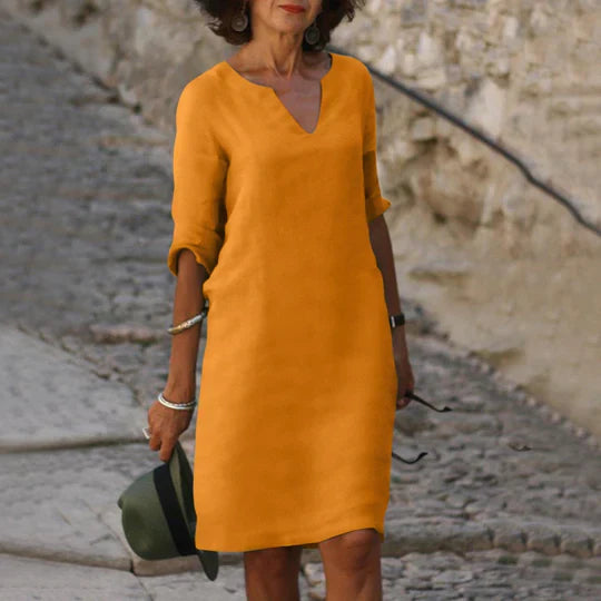 Levoire | Robe Verte Avec Décolleté En V Orange