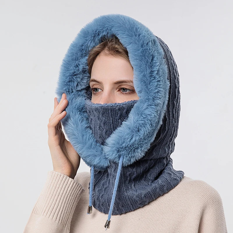 Levoire | Ensemble Hiver : Capuche Et Bonnet En Cachemire Bleu marine