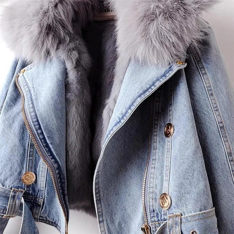 Levoire | Veste en denim à col en fausse fourrure