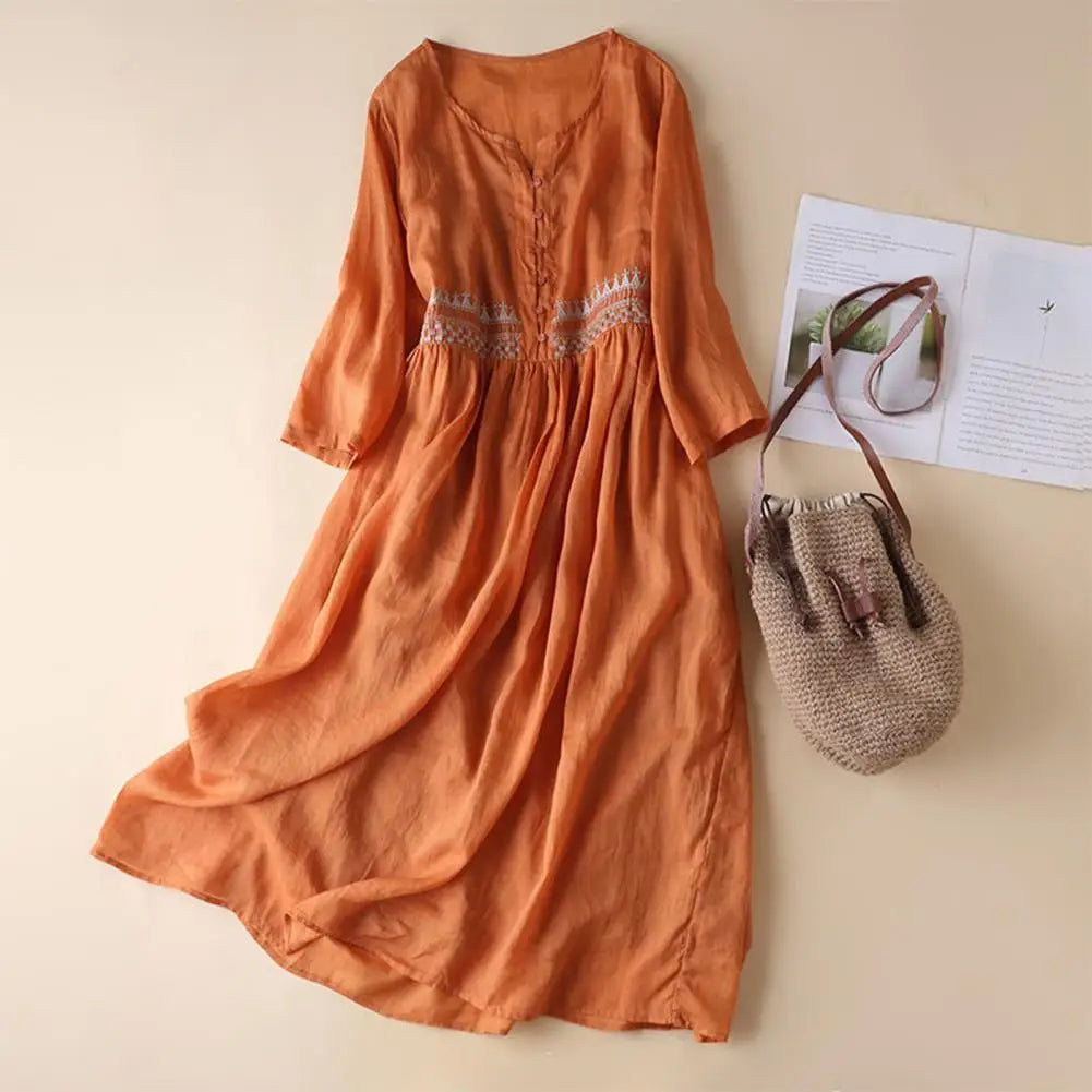 Levoire | Style ethnique robe midi brodée pour femme