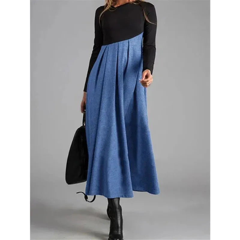 Levoire | Robe Maxi Confortable À Manches Longues En V Bleu