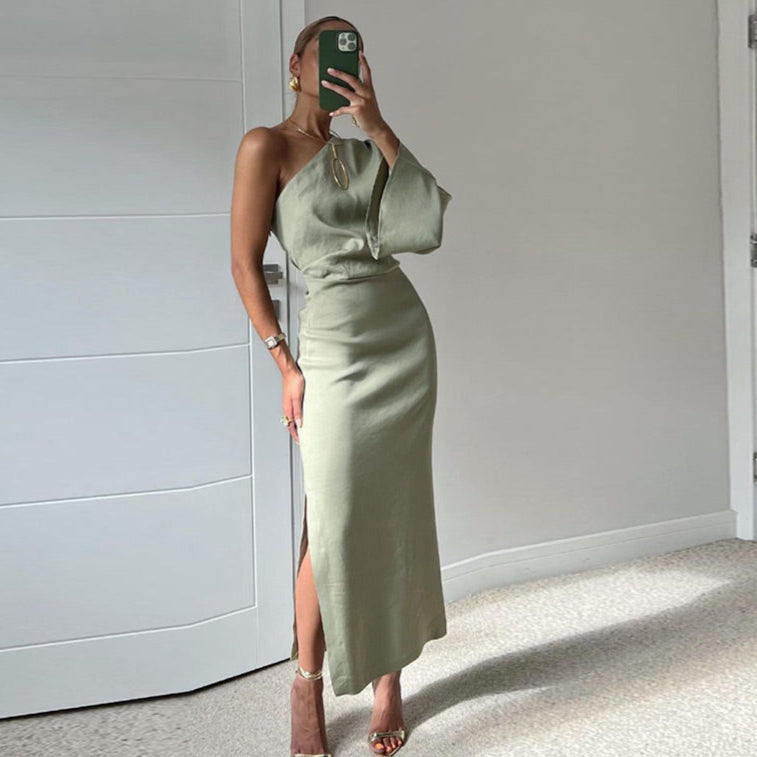 Levoire | Robe En Satin Élégante Avec Une Épaule Pour Femmes XL