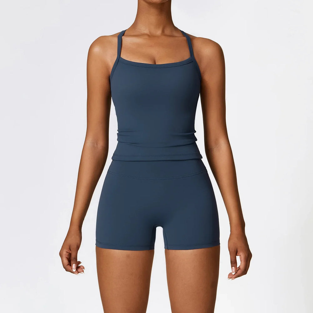 Levoire | Ensemble De Homewear Leggings Courtes Et Top À Bretelles Bleu