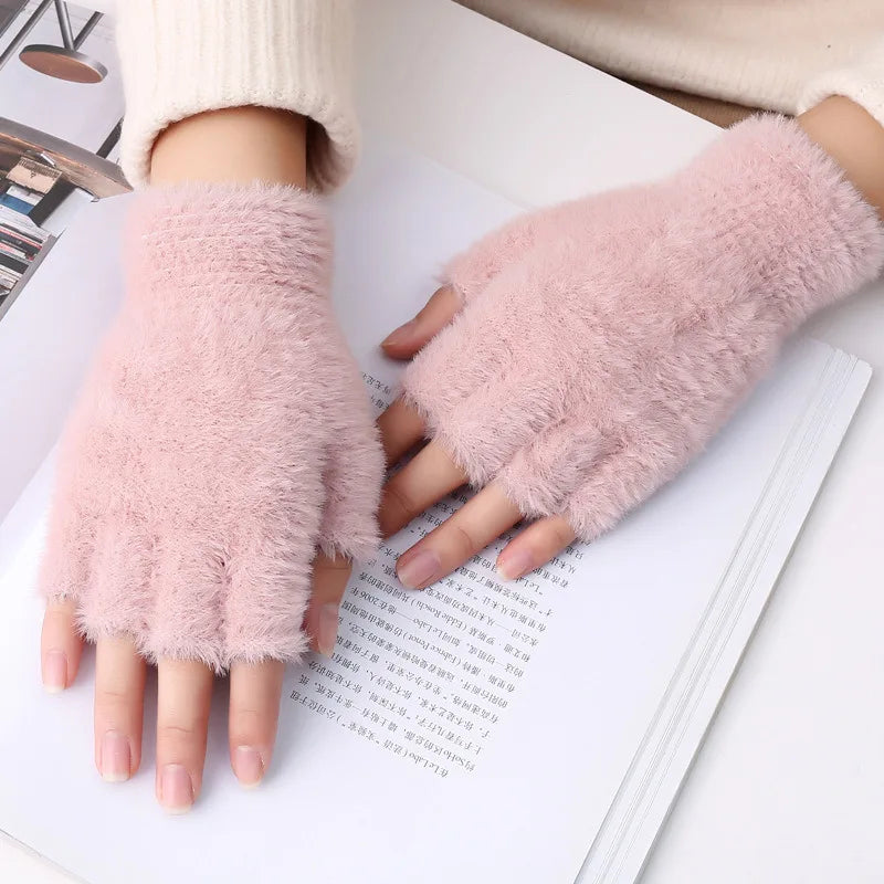Levoire | Gants Chauds Sans Doigts Pour Femmes En Fourrure Rose-1 Une taille