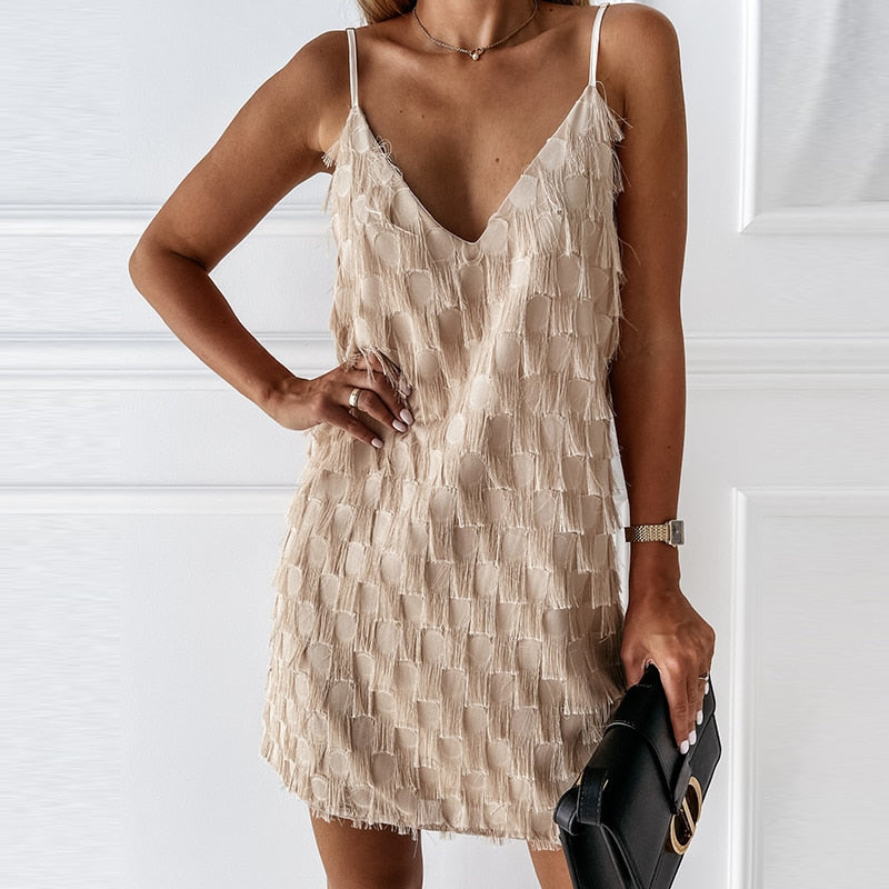 Levoire | Mini Robe Avec Franges Taille Haute Printemps Été Abricot