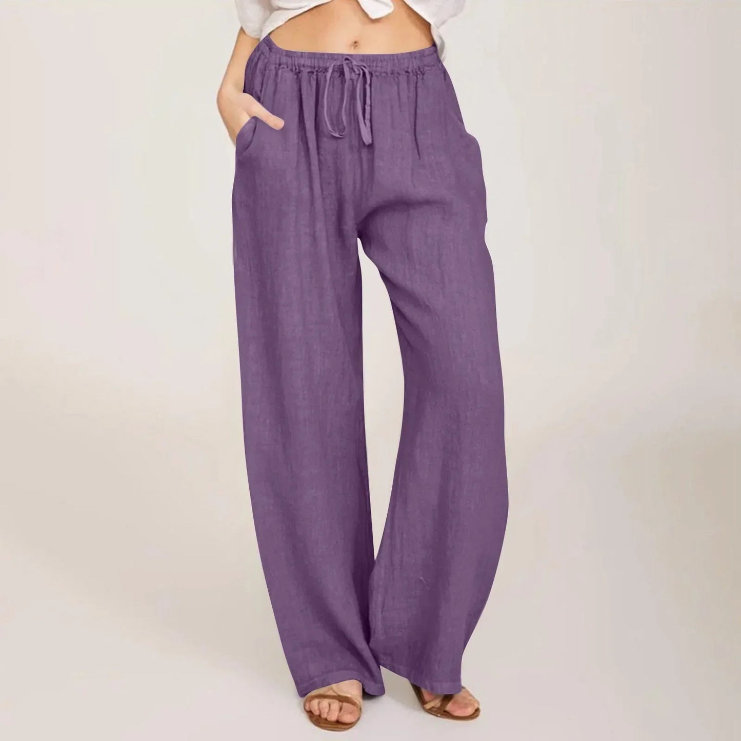 Levoire | Pantalon En Coton Et Lin Respirant Pour Femmes Lilas