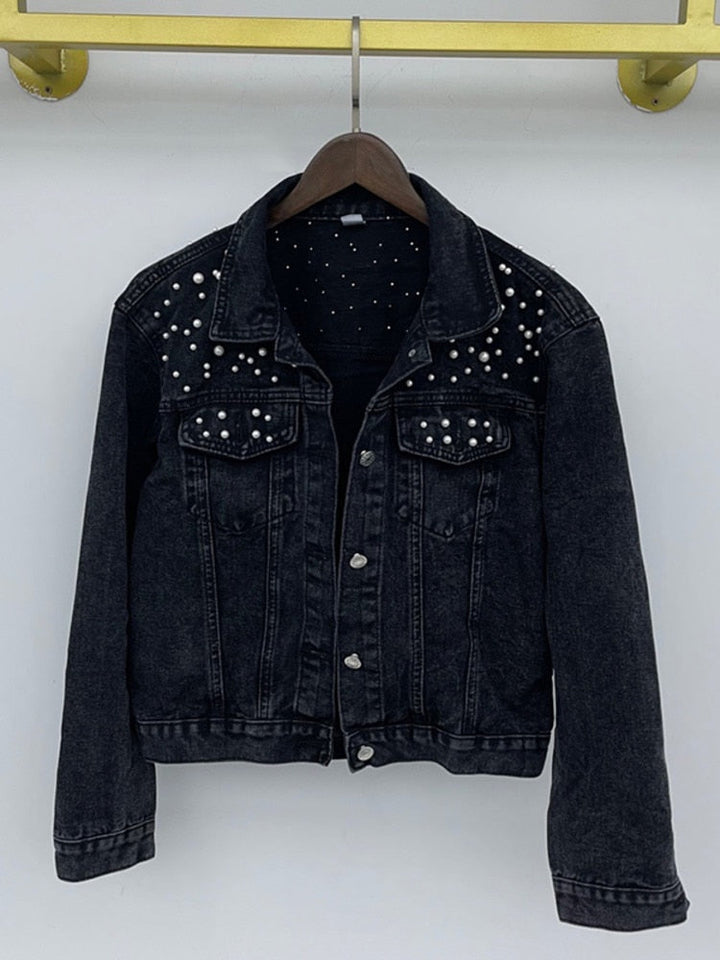 Levoire | Veste En Jean Décontractée Avec Perles Noir
