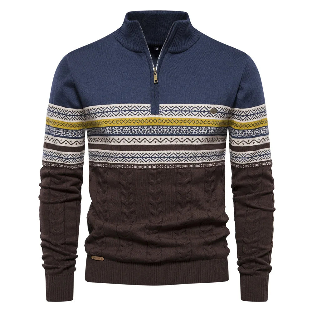 Levoire | Jersey Fair Isle Avec Demi-Fermeture Éclair Jeans bleus