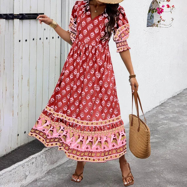 Levoire | Robe Imprimée Boho À Col En V Rot